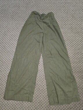 BanJara Wide Leg Olive Green Linen Blend Women's Pants